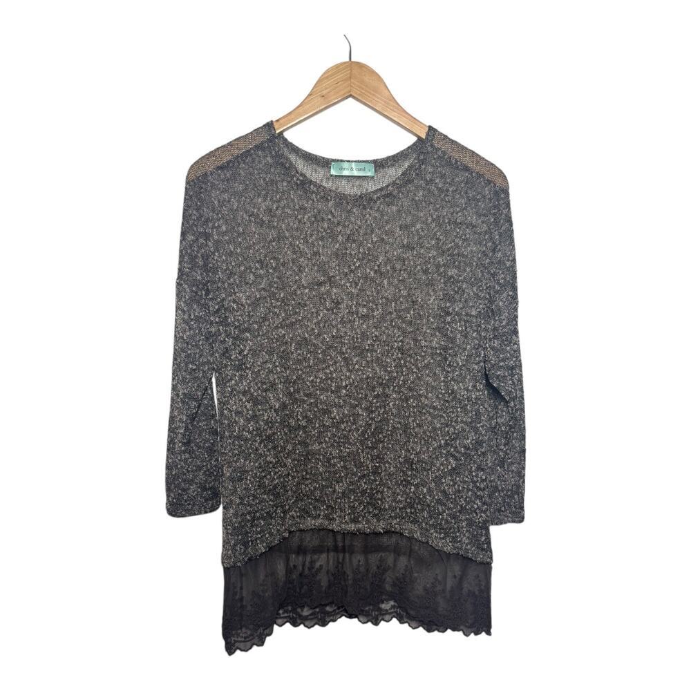 Chris & Carol Top Women S Black Gray Sheer Blouse Dark Romantic Lace Texture